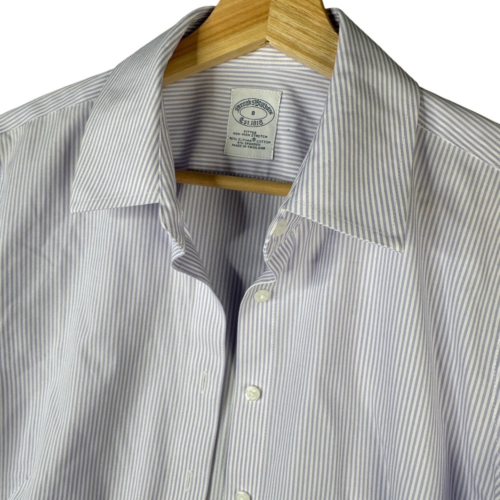 Brooks Brothers Fitted Non-Iron Stretch Striped Button Down Shirt Purple White 8